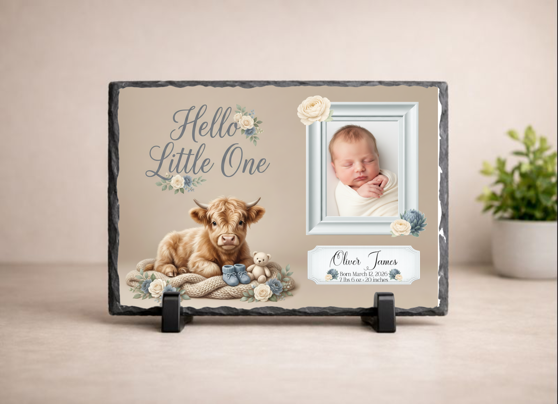 Baby Birth Announcement Slate– 6×8 | Personalized Stone Plaque with Your Image