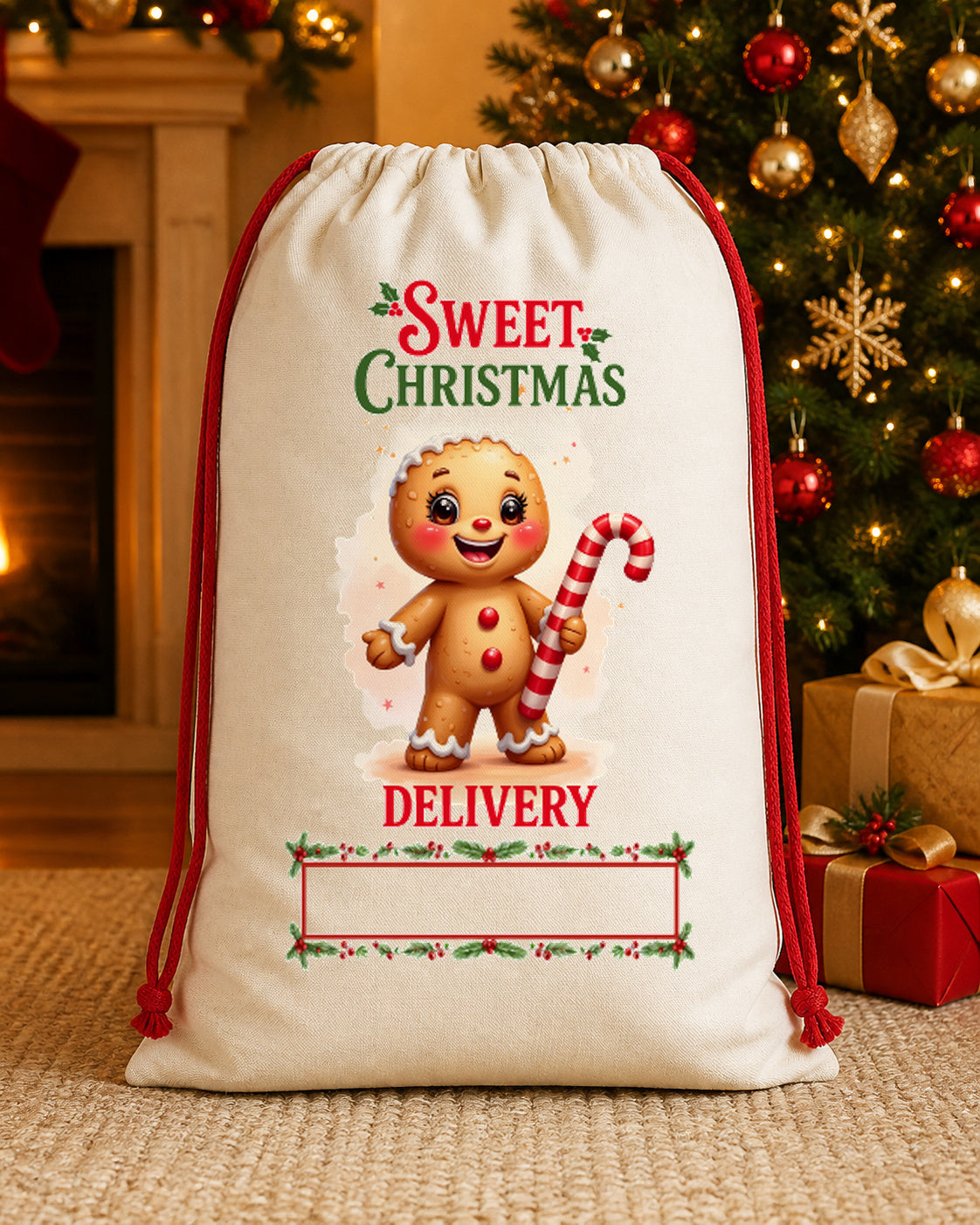 Sweet Christmas Gingerbread Personalized Santa Sack canvas gift sack