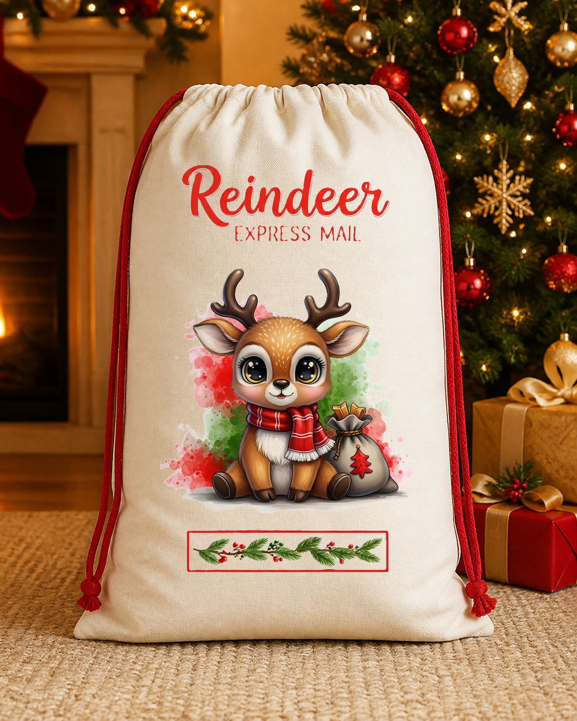 Christmas Reindeer Personalized Santa Sack canvas gift sack