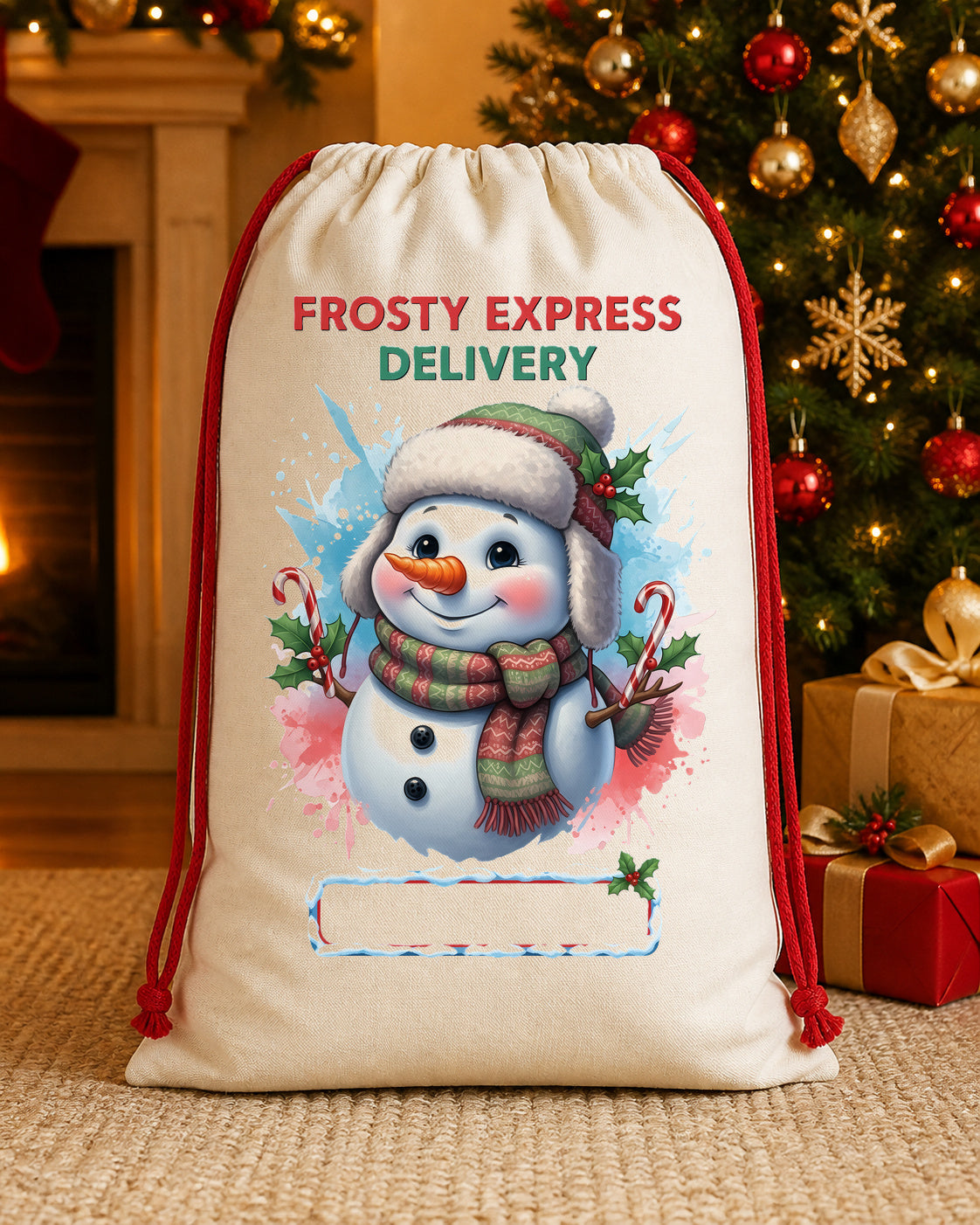 Frosty Express Snowman Personalized Santa Sack canvas gift sack