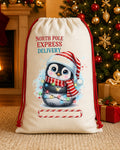North Pole Express Penguin Personalized Santa Sack canvas gift sack