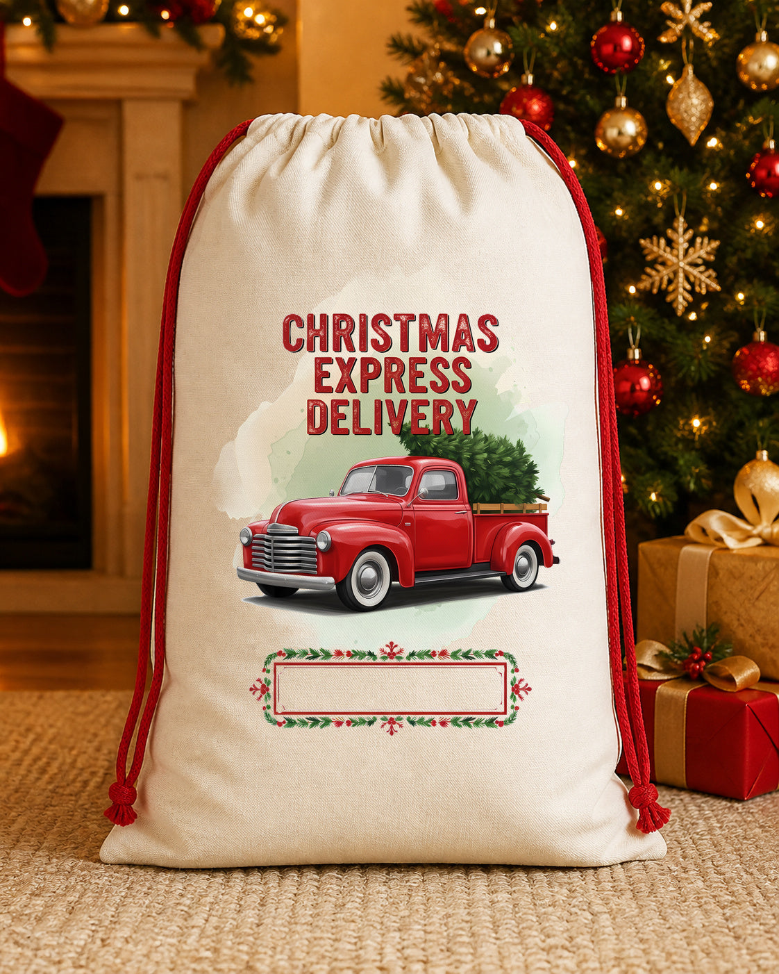 Christmas Express Red Truck Personalized Santa Sack canvas gift sack