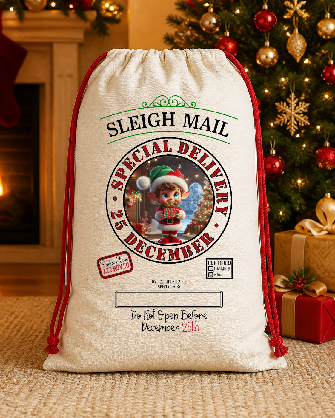 Sleigh Mail Reindeer Postmark Personalized Santa Sack canvas gift sack