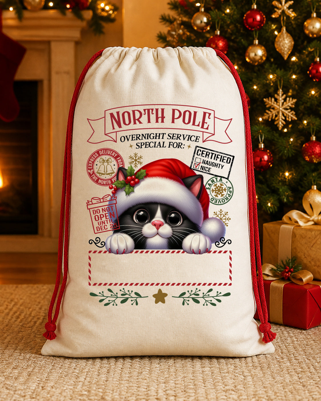 North Pole Raccoon Personalized Santa Sack canvas gift sack