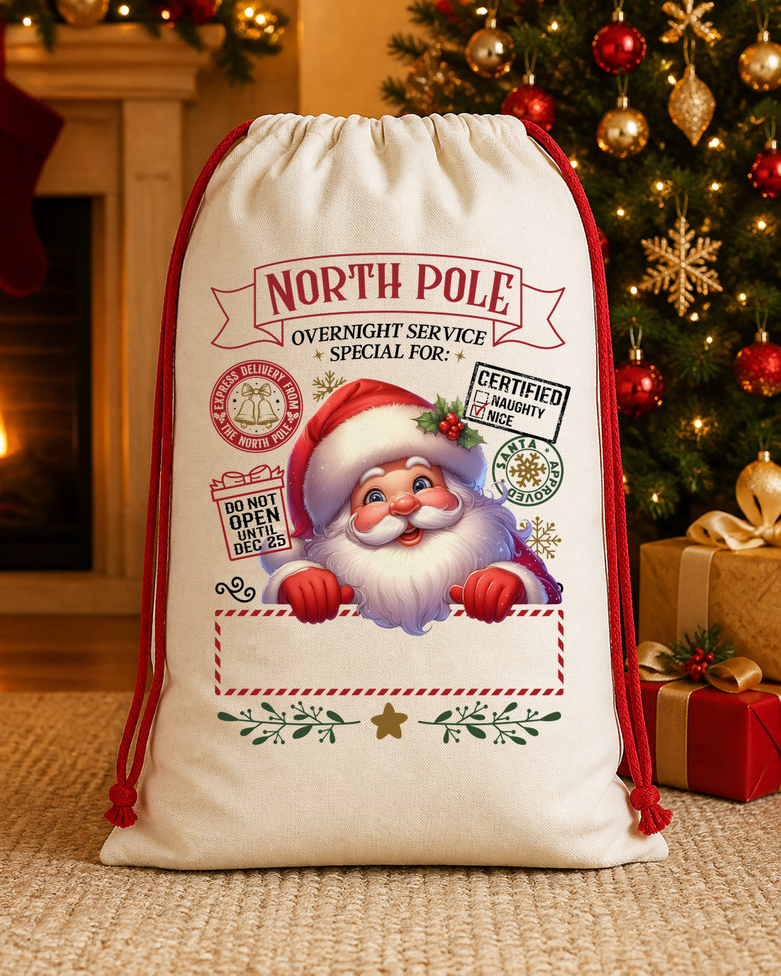North Pole Santa Personalized Santa Sack canvas gift sack