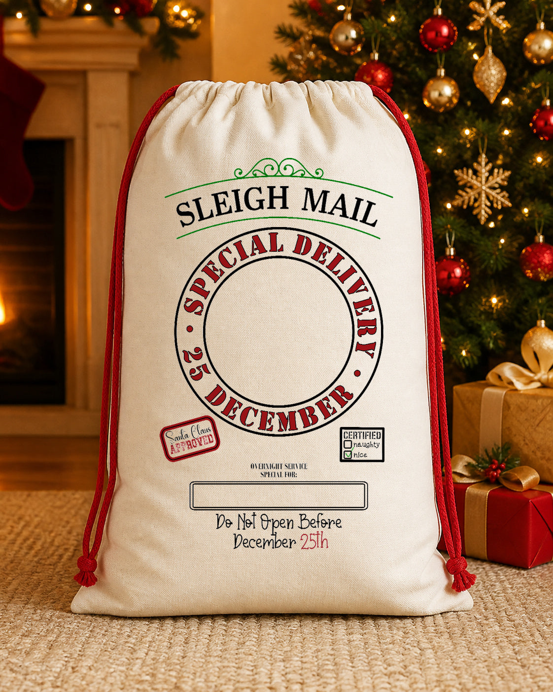 Sleigh Mail Special Delivery Personalized Santa Sack canvas gift sack