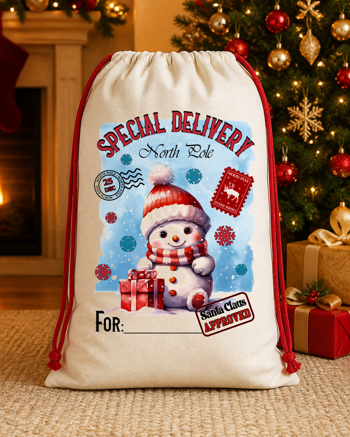 Snowman Special Delivery Personalized Santa Sack canvas gift sack