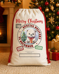 Merry Christmas Snowman Postmark Personalized Santa Sack canvas gift sack