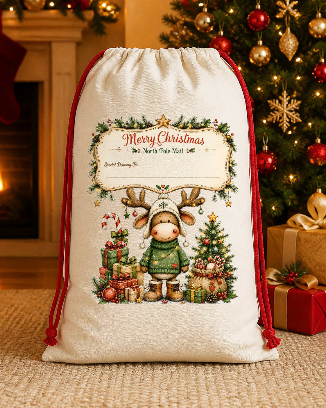Rustic Christmas Gnome Personalized Santa Sack canvas gift sack
