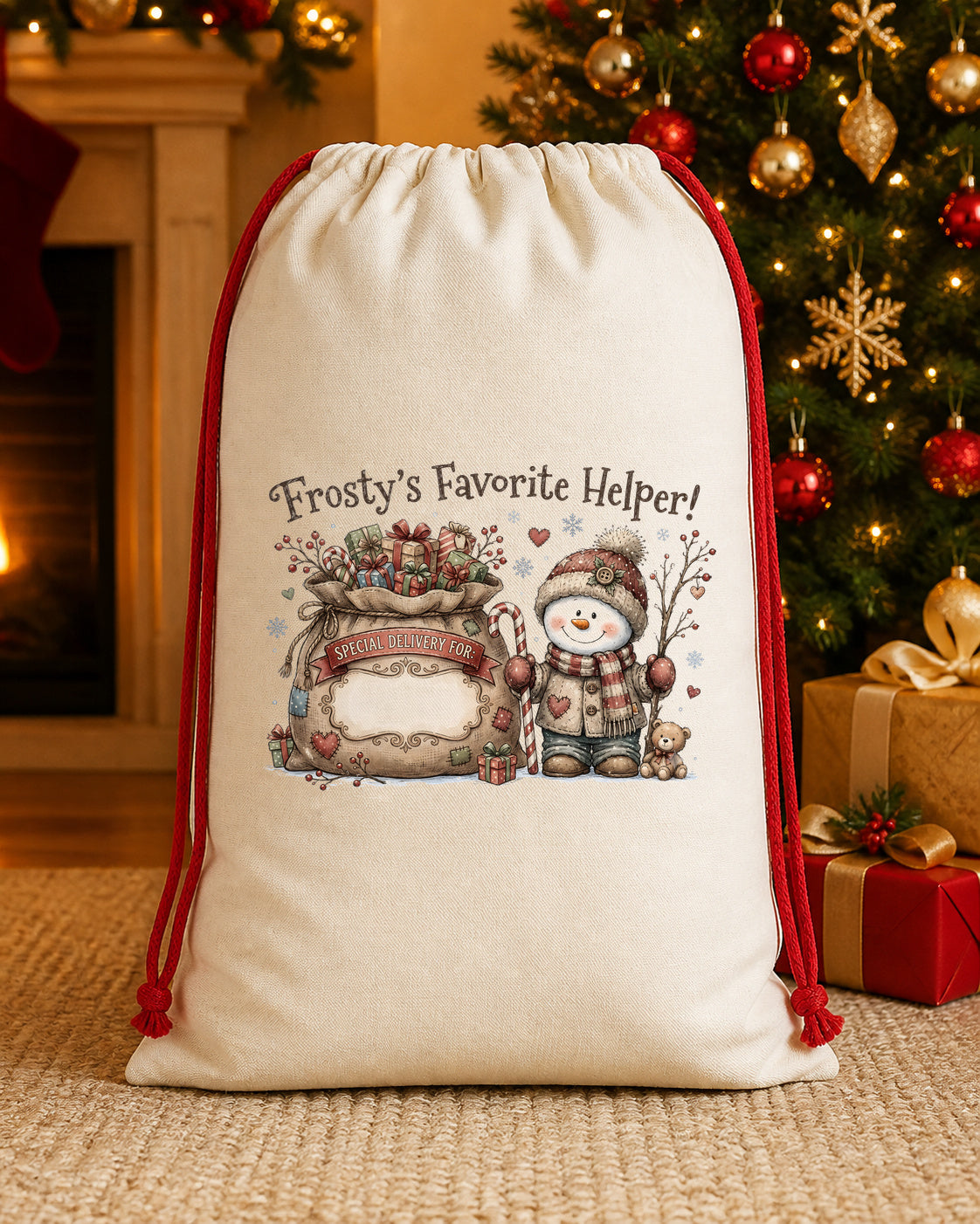 Frosty Family Personalized Santa Sack canvas gift sack
