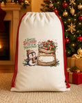 Christmas Puppy and Presents Personalized Santa Sack canvas gift sack