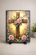 Faith Cross Decorative Slate – Floral Rose Design