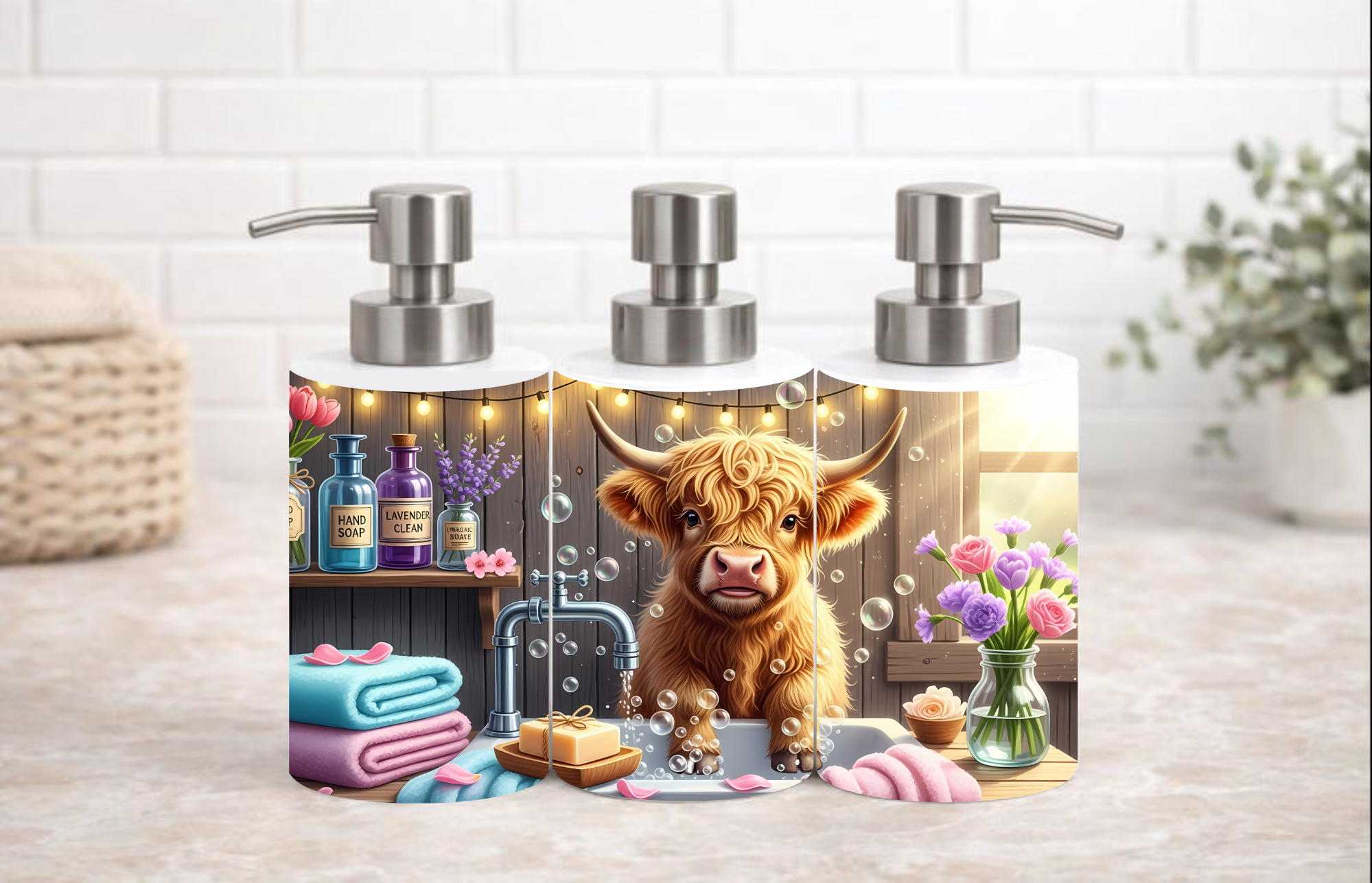 Bubbly Highland Cow Soap & Lotion Dispenser – 18 oz