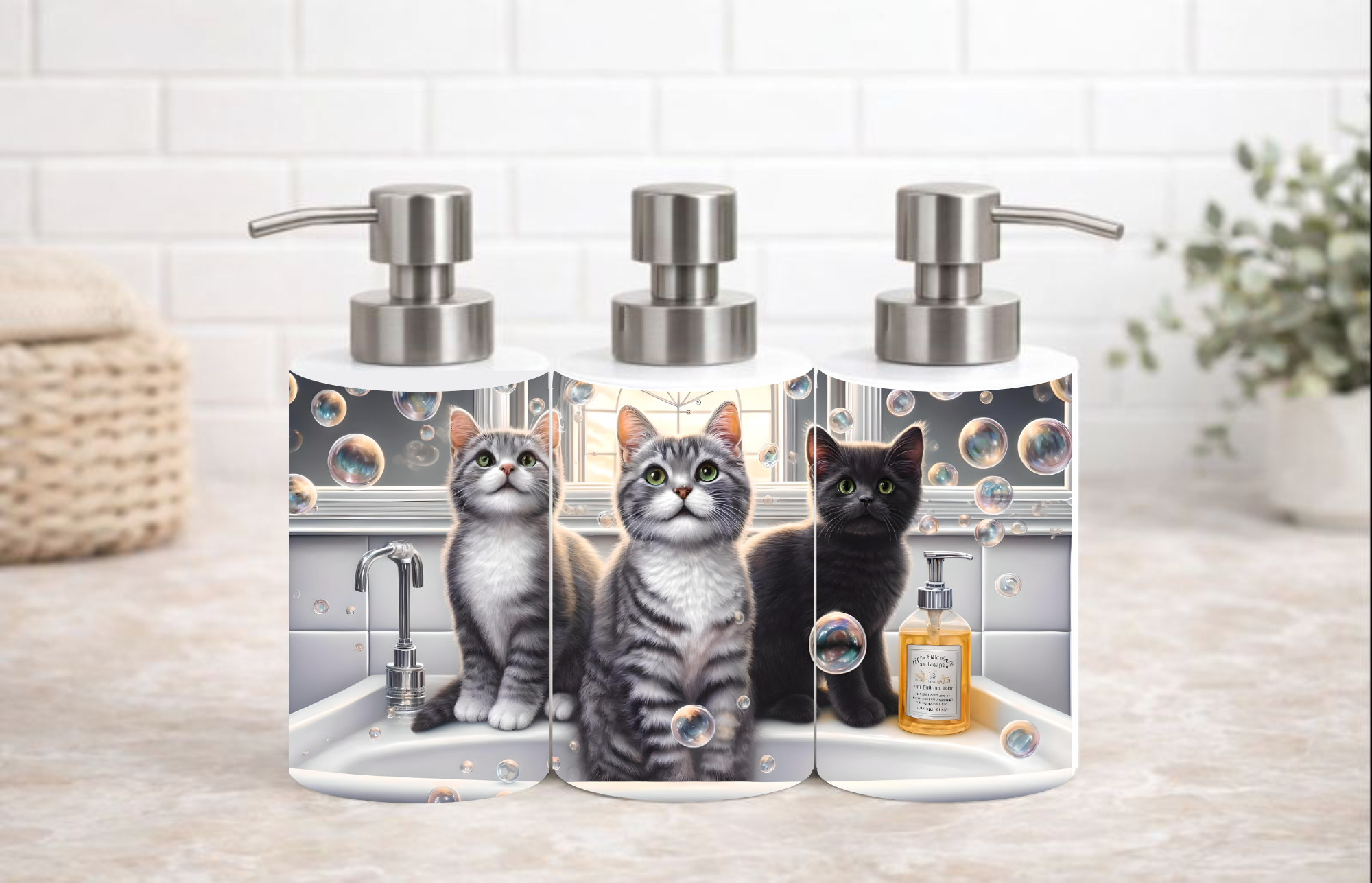 Curious Kittens Sink Scene Soap & Lotion Dispenser – 18 oz