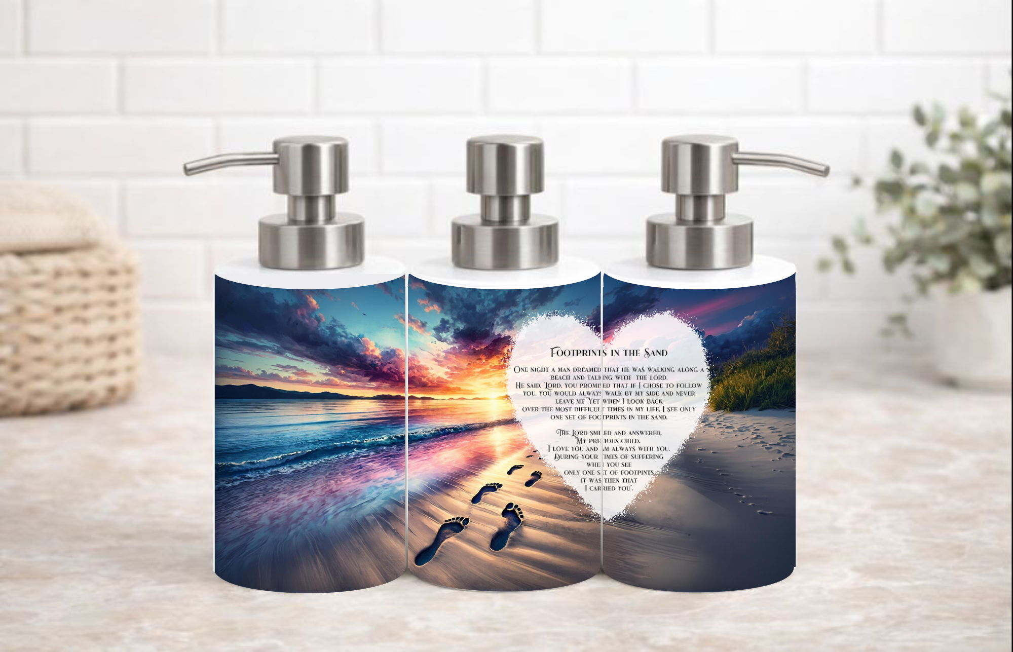 Footprints in the Sand Inspirational Soap & Lotion Dispenser – 18 oz