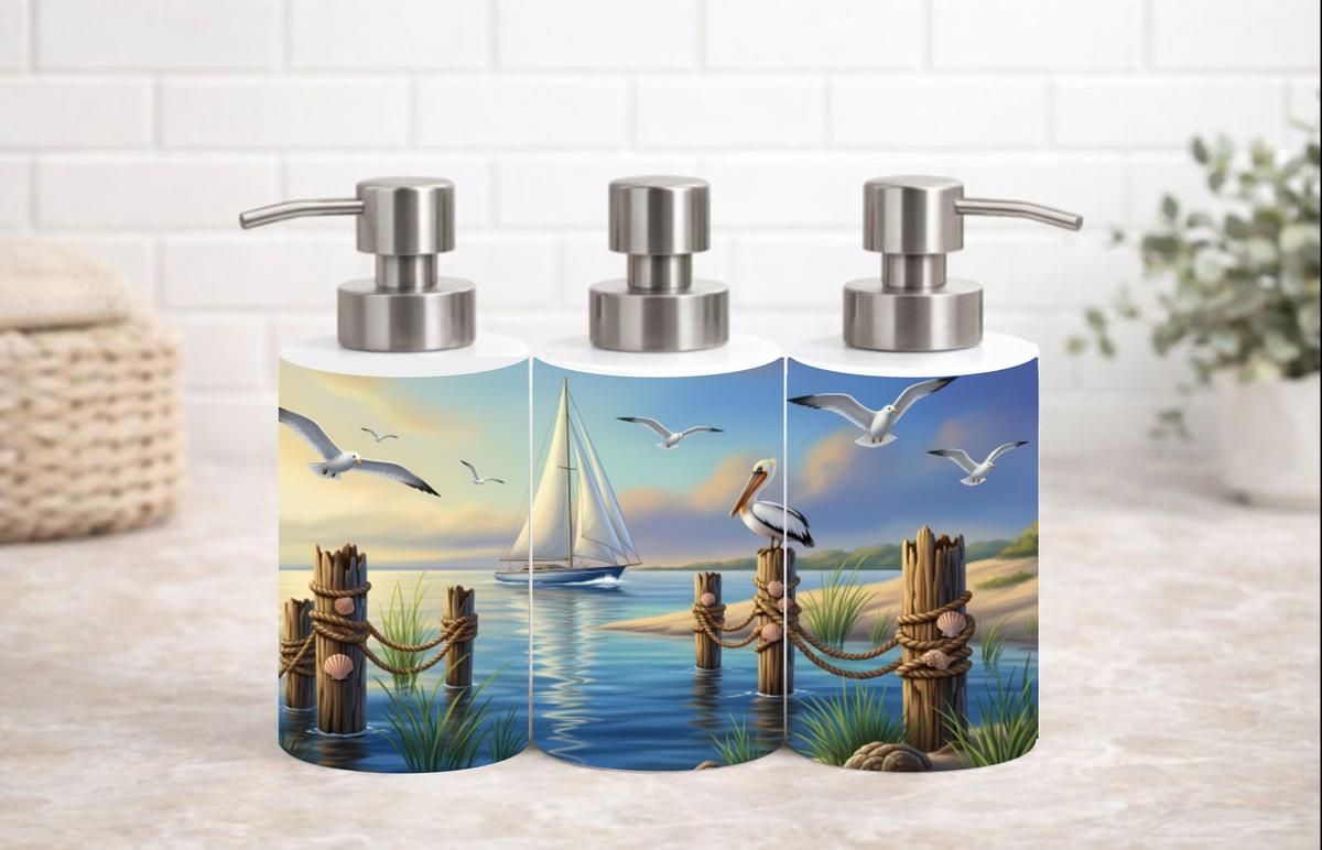 Nautical Sailboat & Pelicans Soap & Lotion Dispenser – 18 oz