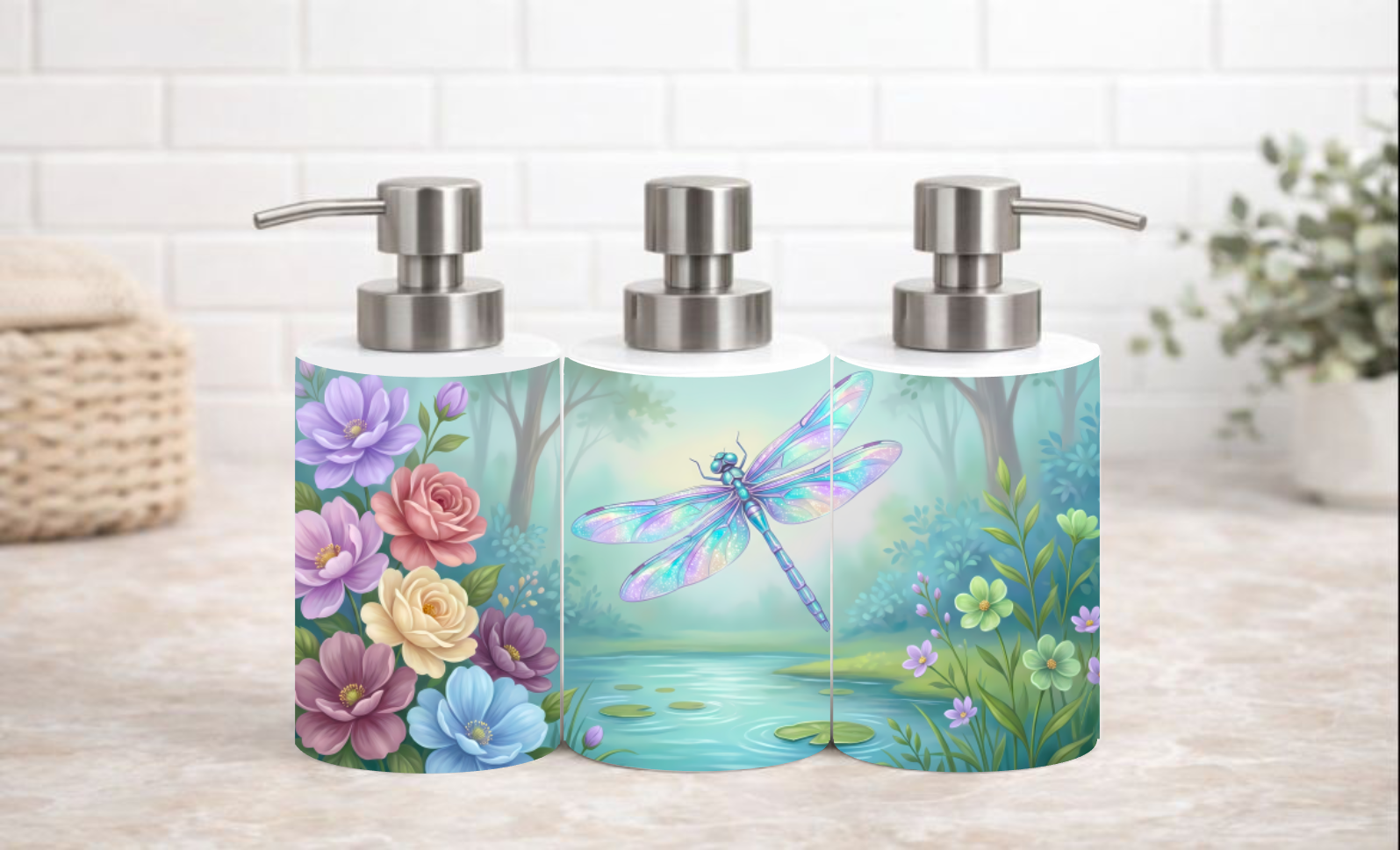Elegant Floral Dragonfly Soap & Lotion Dispenser – 18 oz