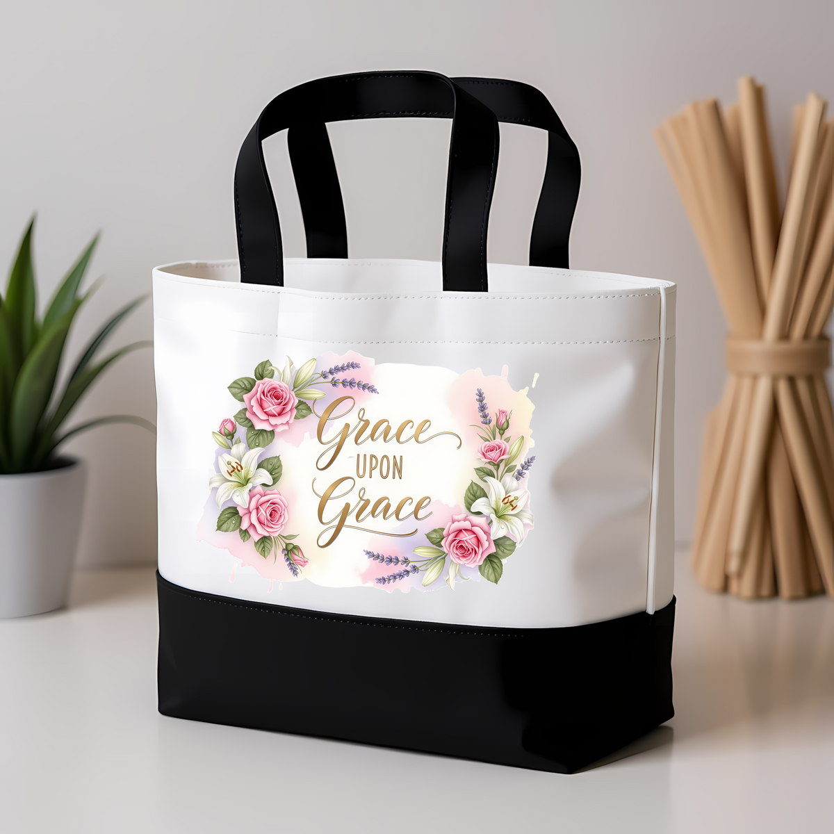 Grace Upon Grace Floral Tote Bag