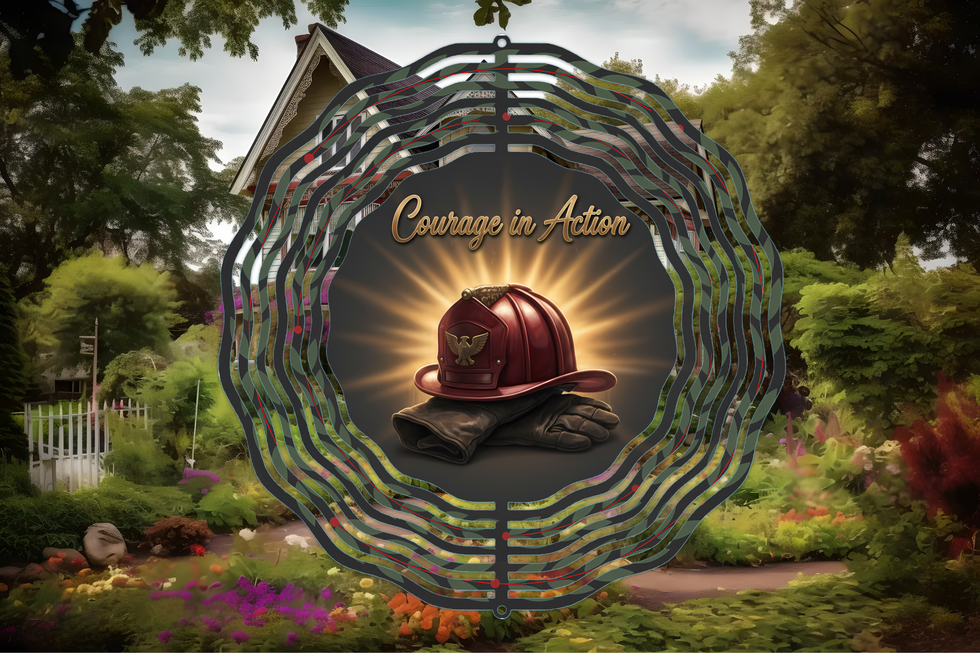 Courage in Action Firefighter Wind Spinner – First Responder Garden Decor