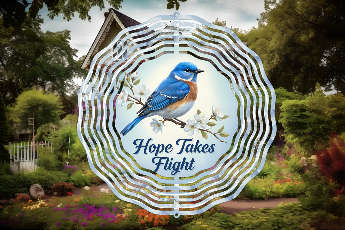 Hope Takes Flight Bluebird Wind Spinner – Inspirational Bird Garden Decor