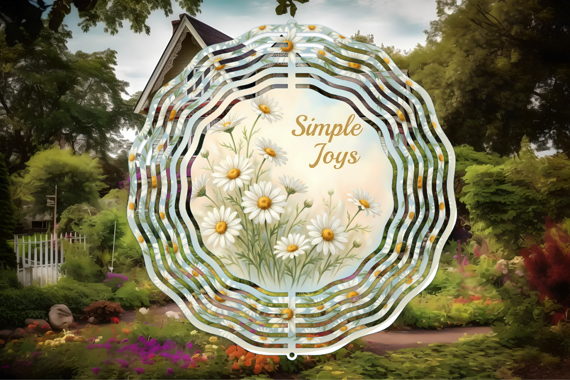 Simple Joys Daisy Wind Spinner – Floral Garden Yard Decor