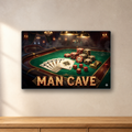Man Cave Poker Night aluminum sign in a room mockup