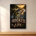 Hooked for Life Fishing aluminum sign in a room mockup