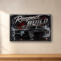 Respect the Build Muscle Car aluminum sign in a room mockup