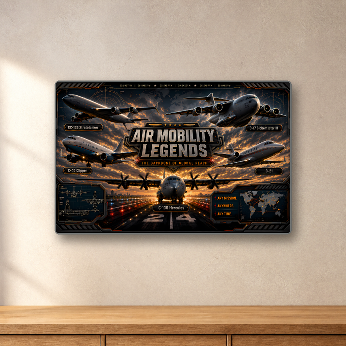 Air Mobility Legends aluminum sign in a room mockup