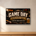 Game Day Headquarters aluminum sign in a room mockup