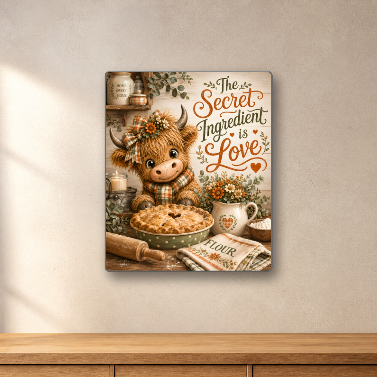 The Secret Ingredient Is Love aluminum sign in a room mockup