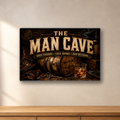 Rustic Man Cave Barrel Sign aluminum sign in a room mockup
