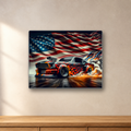 American Flag Sports Car aluminum sign in a room mockup