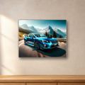 Mountain Road Sports Car aluminum sign in a room mockup