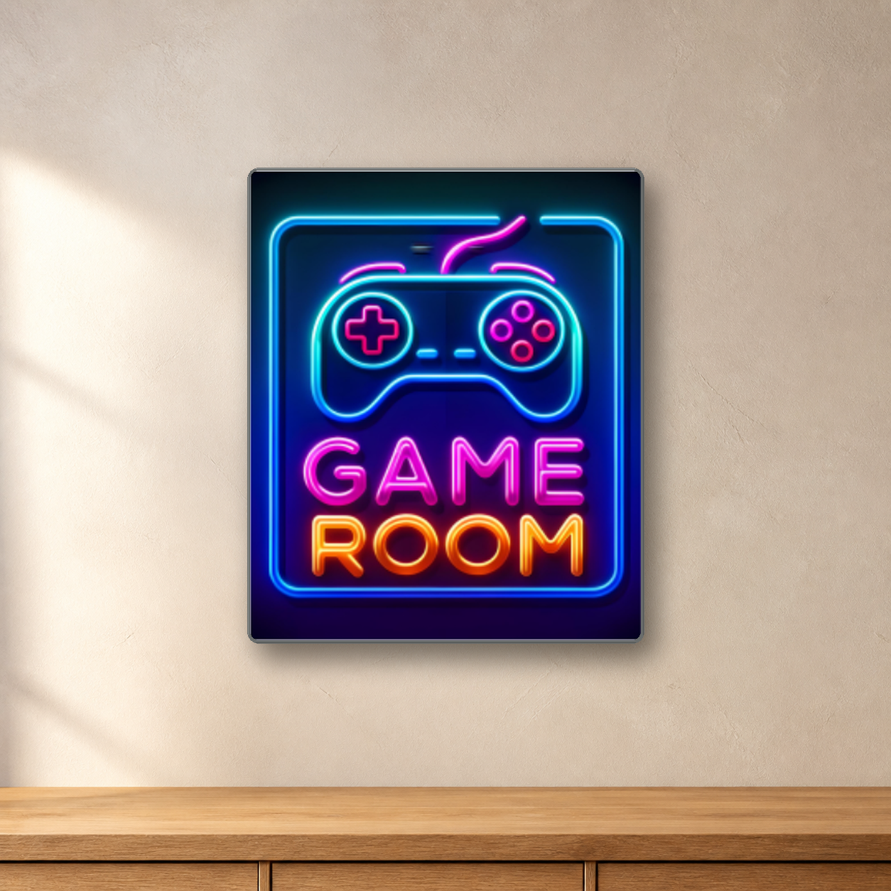 Neon Game Room aluminum sign in a room mockup