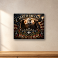 Land of the Free Home of the Brave aluminum sign in a room mockup