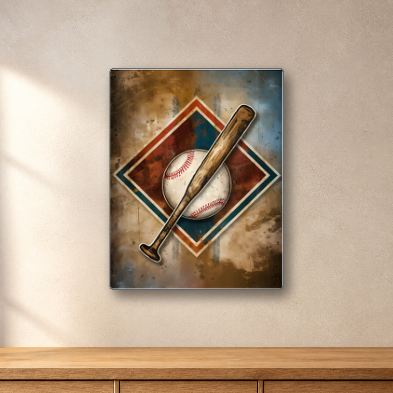 Vintage Baseball aluminum sign in a room mockup