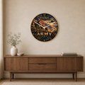 12 inch glass Army tribute wall clock with soldiers helicopters American flag and Honoring All Who Served message