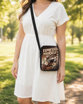 Espresso Yourself Coffee Crossbody Purse shown worn as an over-the-shoulder purse