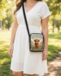 Not in a Bad Moo-d Highland Cow Crossbody Purse shown worn as an over-the-shoulder purse