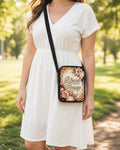 Blessed Beyond Measure Crossbody Purse shown worn as an over-the-shoulder purse