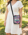 Absolutely Not Colorful Crossbody Purse shown worn as an over-the-shoulder purse