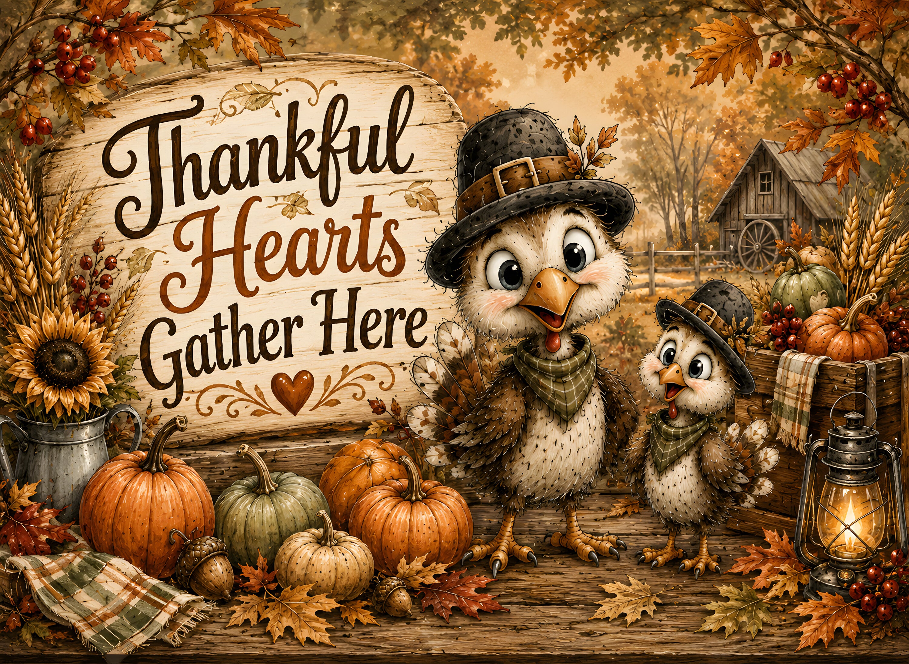 Thankful Hearts Gather Here turkey glass cutting board