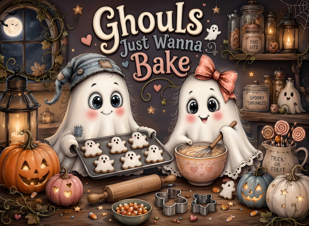 Ghouls Just Wanna Bake ghost Halloween glass cutting board