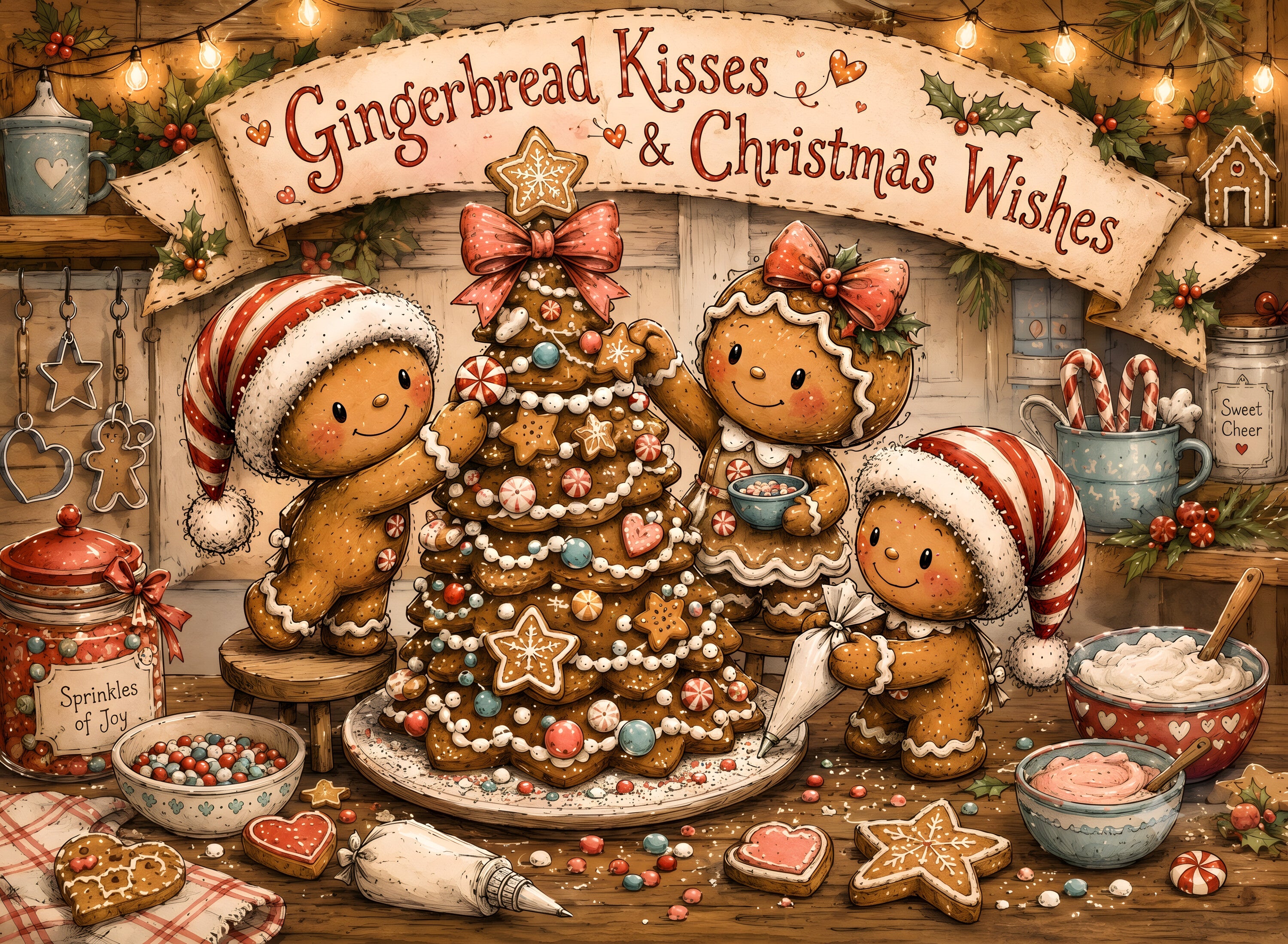 Gingerbread Kisses and Christmas Wishes glass cutting board