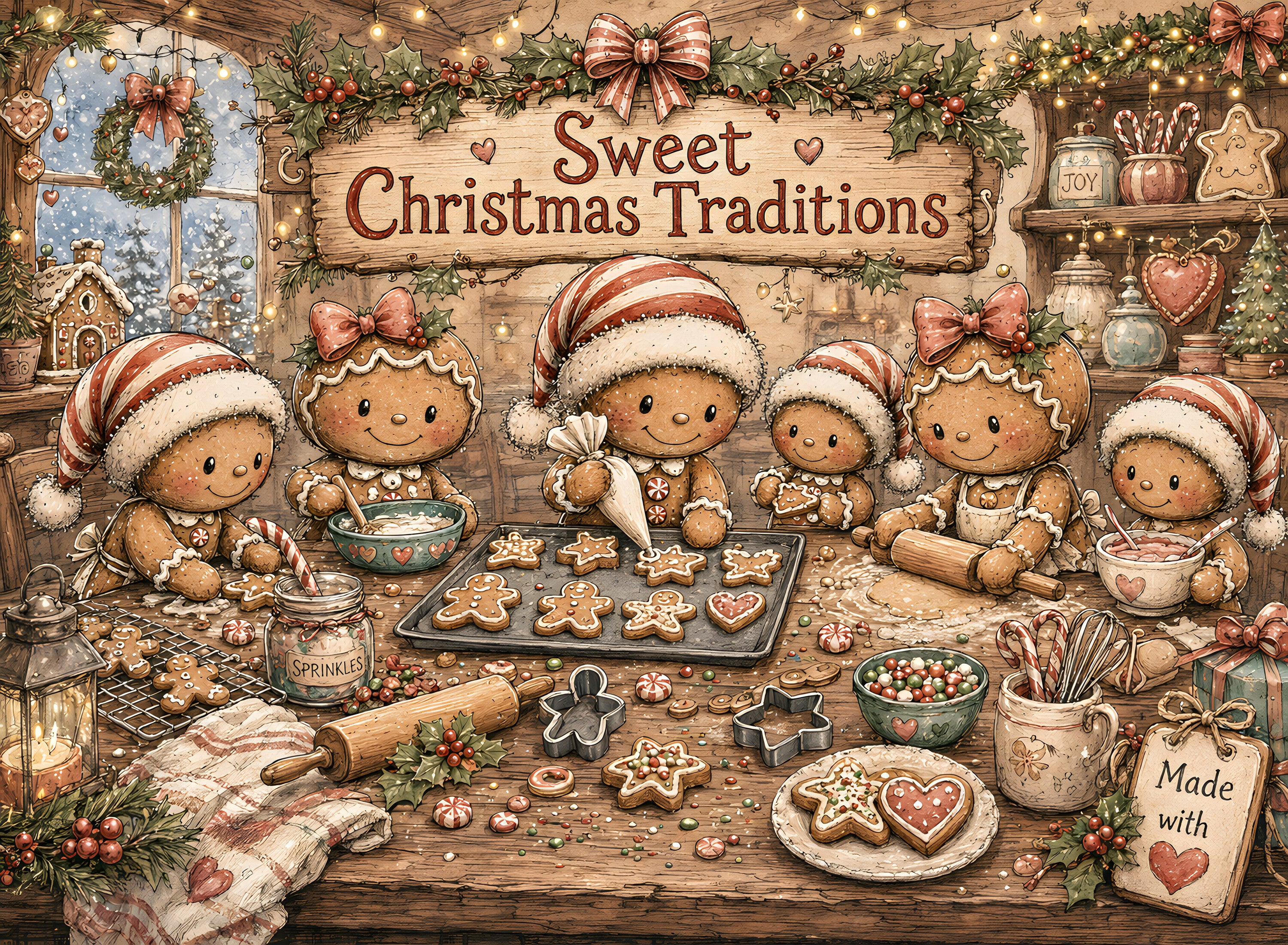 Sweet Christmas Traditions gingerbread glass cutting board