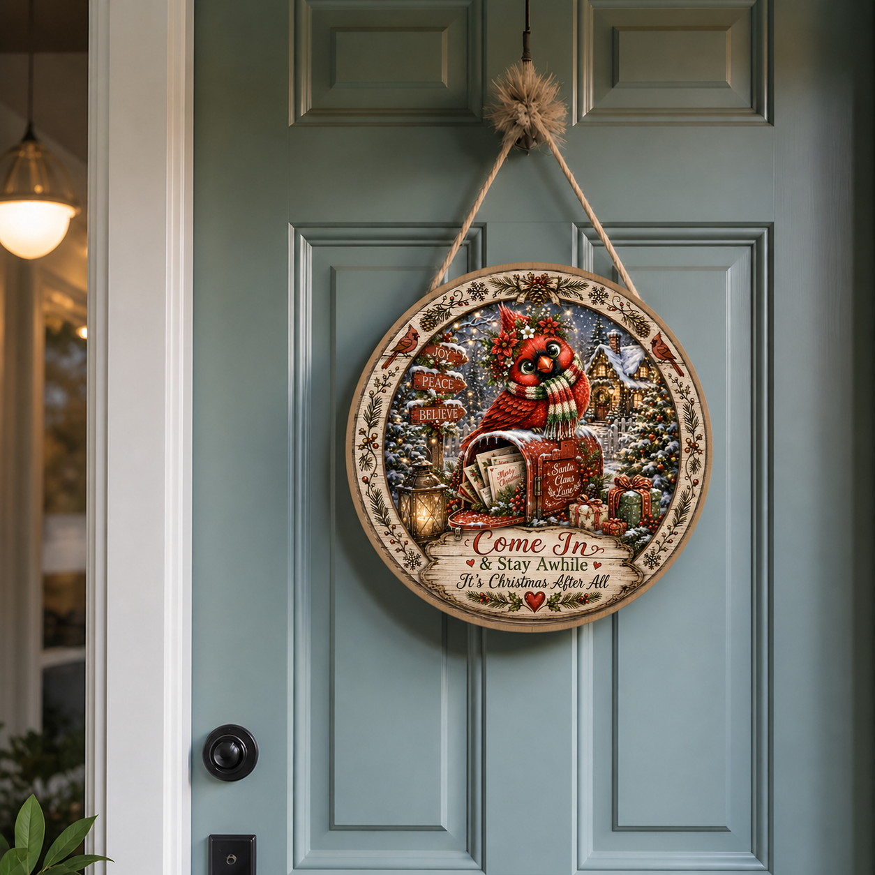 Cardinal Christmas door round