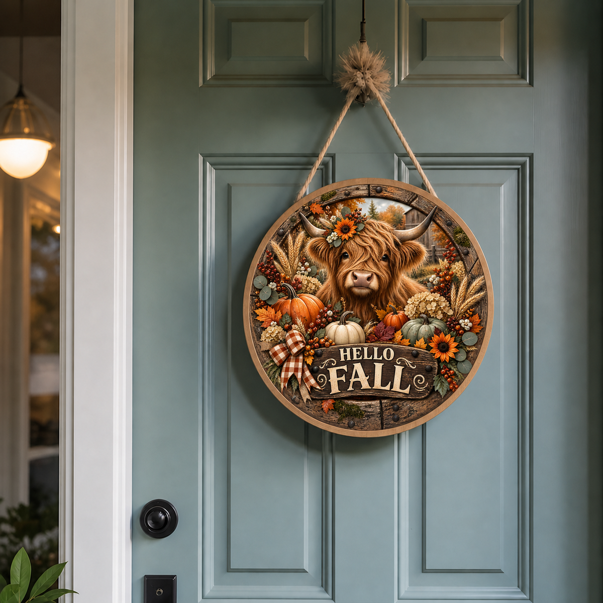 Hello Fall turkey door round