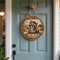 Hello Fall raccoon door round