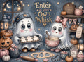 Enter at Your Own Whisk baking ghosts Halloween glass cutting board design